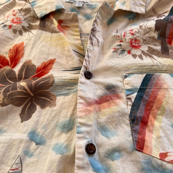 Banks Journal Shirt Men Medium Beige Hawaiian Aloha Camp Collar Surf - Picture 3 of 4